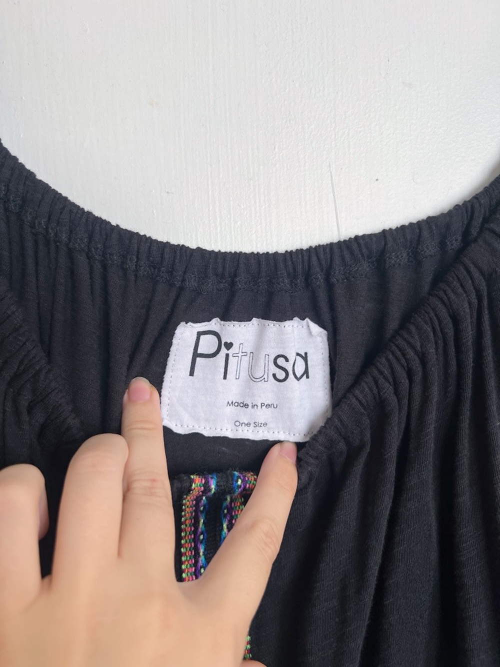 pitusa • Gypsy Dress black maxi kaftan cover up pom pom embroidered off shoulder - Picture 4 of 8